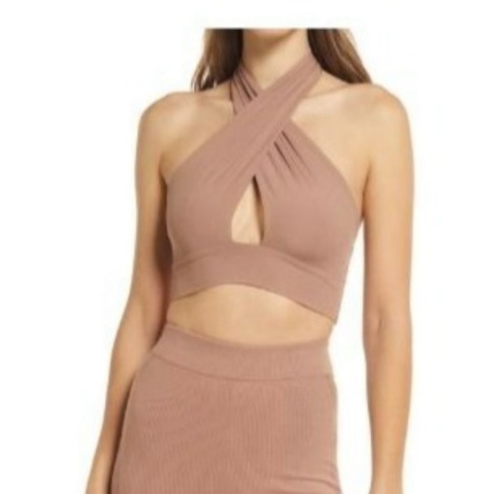 NWOT Naked Wardrobe Crossover
Halter Crop Top in Coco Sz S